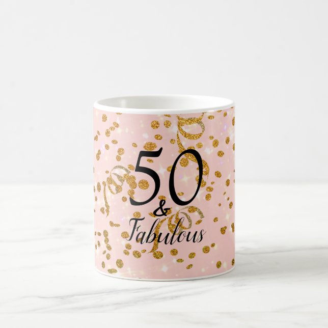 50 and Fabulous Birthday Pink with God Confetti Coffee Mug (Center)
