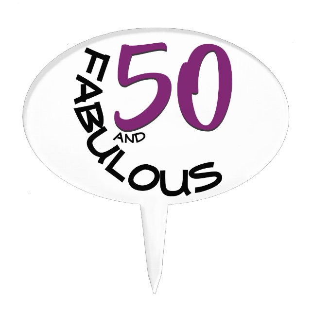 "50 and Fabulous" Birthday Purple Black Cake Topper (Front)