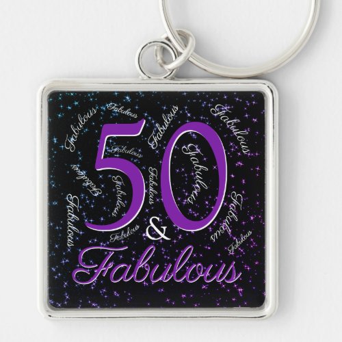 50 And Fabulous Birthday Purple Black Elegant Keychain