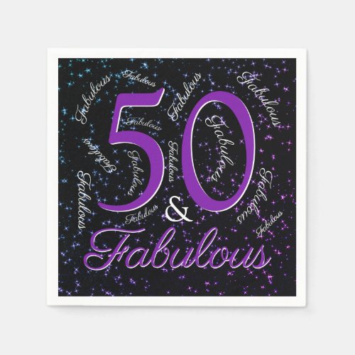 50 And Fabulous Birthday Purple Black Elegant Napkins