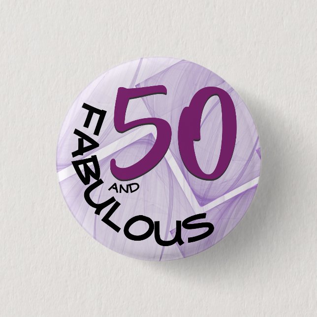 50 and Fabulous Birthday Purple Black Typography Button (Front)