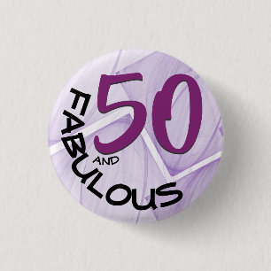 50 and Fabulous Birthday Purple Black Typography Button