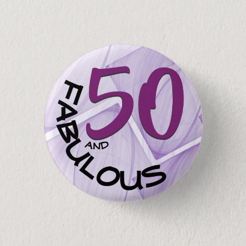 50 and Fabulous Birthday Purple Black Typography Button