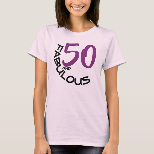 50 and FABULOUS Birthday Purple & Black Typography T-Shirt (Front)