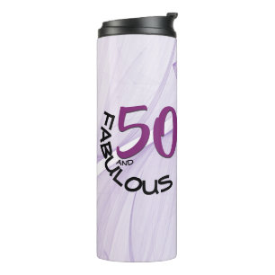 50 and Fabulous Birthday Purple & Black Typography Thermal Tumbler