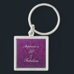 50 And Fabulous Birthday Purple Glitter Girly Keychain<br><div class="desc">Designed with pretty,  girly and beautiful dark purple glittery background and personalized text template for name which you can edit,  this is perfect for the 50th birthday celebrations!</div>