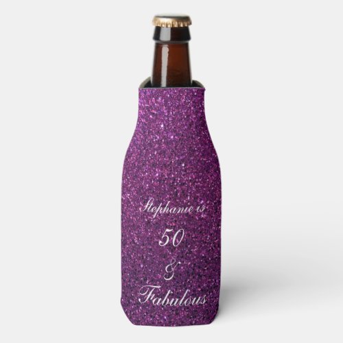 50 And Fabulous Birthday Purple Glitter Ombre Chic Bottle Cooler