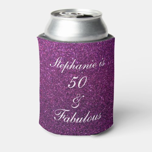 50 And Fabulous Birthday Purple Glitter Ombre Chic Can Cooler