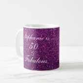 50 And Fabulous Birthday Purple Glitter Ombre Chic Coffee Mug (Front Left)