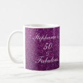 50 And Fabulous Birthday Purple Glitter Ombre Chic Coffee Mug (Left)