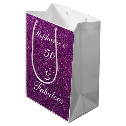 50 And Fabulous Birthday Purple Glitter Ombre Chic Medium Gift Bag
