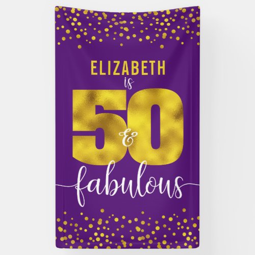 50 and fabulous birthday purple gold foil dots banner