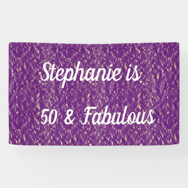 50 And Fabulous Birthday Purple White Gold Elegant Banner (Horizontal)