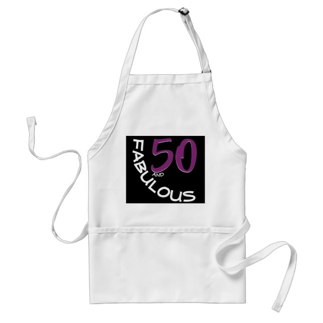 50 and Fabulous Birthday Purple White Typography Adult Apron (Front)
