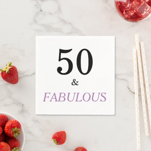50 and Fabulous Birthday  Quote Black Purple Text Napkins