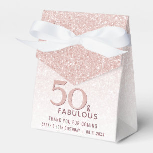 50 and Fabulous Birthday Rose Gold Glitter Favor Boxes