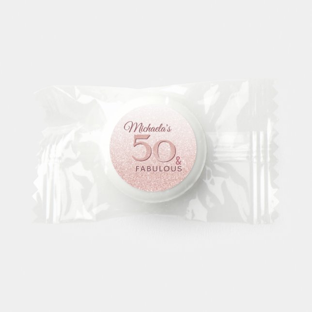 50 and Fabulous Birthday Rose Gold Glitter Life Saver® Mints (Front)