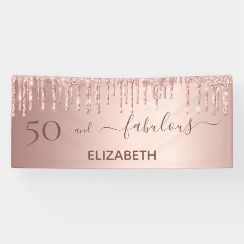 50 and Fabulous birthday rose gold glitter pink Banner