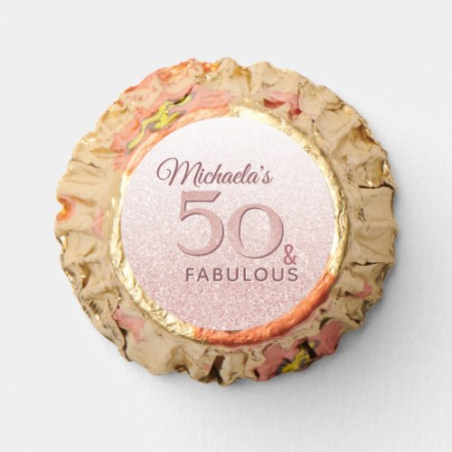 50 and Fabulous Birthday Rose Gold Glitter Reeses Peanut Butter Cups