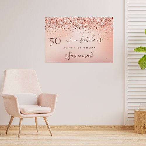 50 and Fabulous birthday rose gold pink glitter  Poster