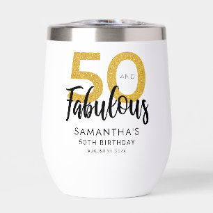 50 and Fabulous Birthday Script Party Custom Thermal Wine Tumbler
