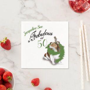 50 and Fabulous Birthday Sheltie Dog Green Napkins