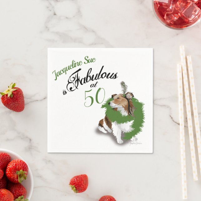 50 and Fabulous Birthday Sheltie Dog Green Napkins (Insitu)