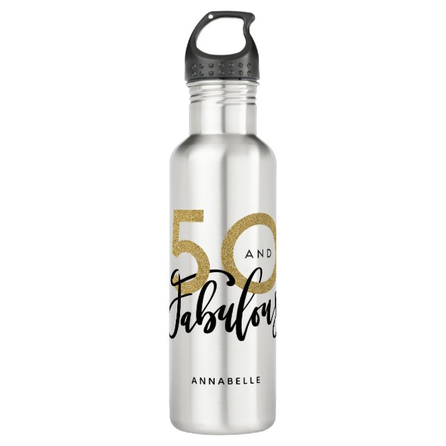 50 and fabulous birthday  stainless steel water bottle (Front)