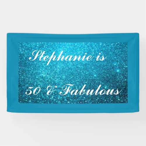 50 And Fabulous Birthday Teal Blue White Glittery Banner