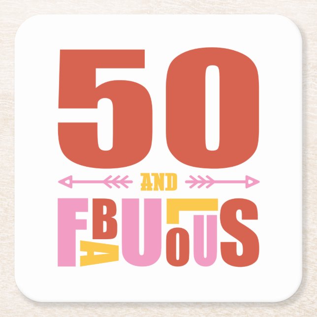 50 and Fabulous Birthday Typographic Coaster (Front)