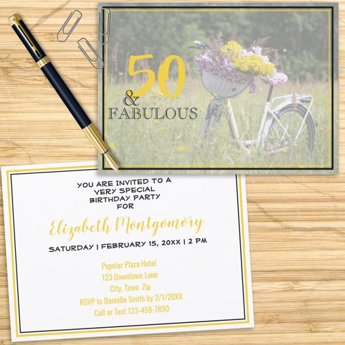 50 and Fabulous Birthday Vintage Girly Flowers Invitation