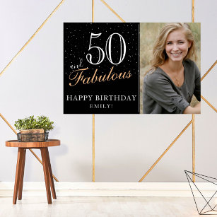 50 and Fabulous Black 50th Birthday Party Photo Poster