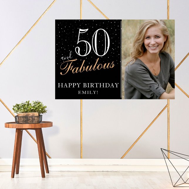 50 and Fabulous Black 50th Birthday Party Photo Poster (Creator Uploaded)