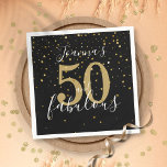 50 and Fabulous Black and Gold 50th Birthday Napkins<br><div class="desc">Elegant fifty and fabulous gold stars confetti birthday party napkins. You can personalize with the special lady's name,  making a beautiful addition to the party celebration. Designed by Thisisnotme©</div>