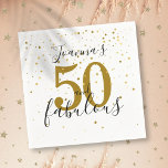 50 and Fabulous Black and Gold 50th Birthday Napkins<br><div class="desc">Elegant fifty and fabulous gold stars confetti birthday party napkins. You can personalize it with the special lady's name,  making a beautiful addition to the party celebration. Designed by Thisisnotme©</div>