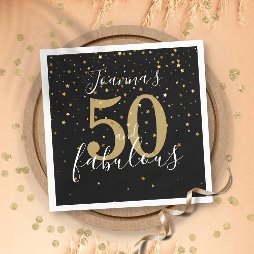 50 and Fabulous Black and Gold 50th Birthday Napkins