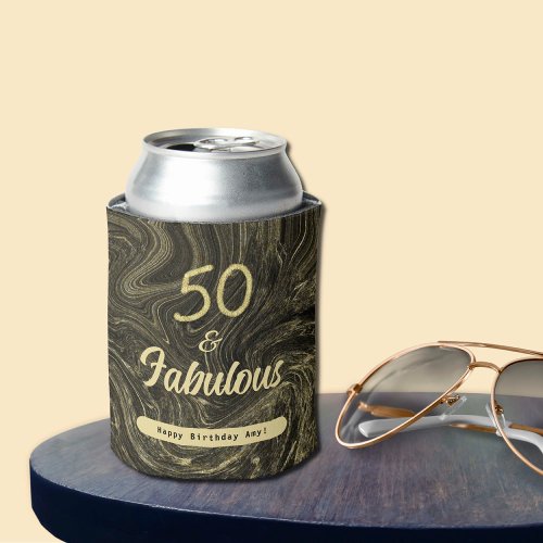50 And Fabulous Black and Gold 50th Birthday Party Can Cooler