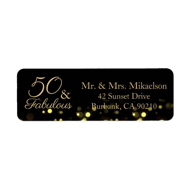 50 and Fabulous Black and Gold Birthday Address Label (Front)