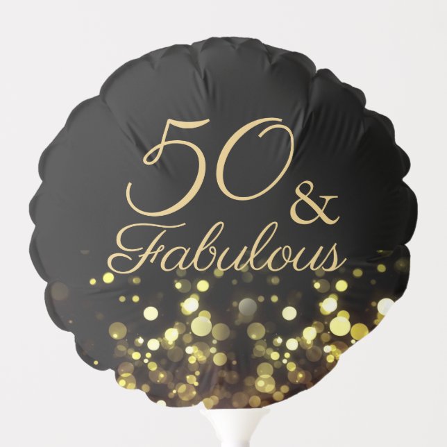 50 and Fabulous Black and Gold Birthday Balloon (Front)