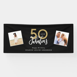 50 and fabulous black and gold birthday  banner