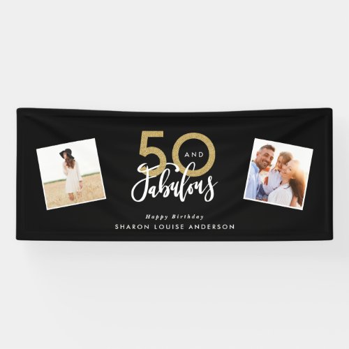 50 and fabulous black and gold birthday  banner