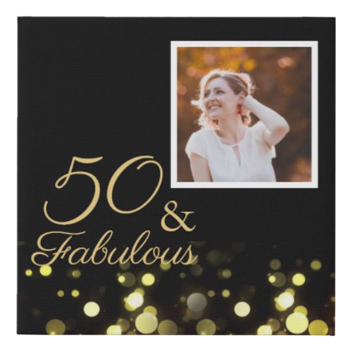 50 and Fabulous Black and Gold Birthday Faux Canvas Print