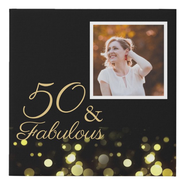 50 and Fabulous Black and Gold Birthday Faux Canvas Print (Front)