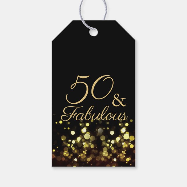 50 and Fabulous Black and Gold Birthday Gift Tags (Front)