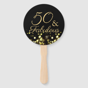 50 and Fabulous Black and Gold Birthday Hand Fan