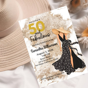 50 and Fabulous Black and Gold Birthday Party Invitation
