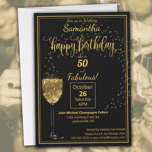 50 and Fabulous Black and Gold Birthday Party Invitation (50 and Fabulous Black and Gold Birthday Party Invitation)