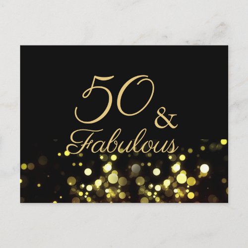 50 and Fabulous Black and Gold Birthday Postcard