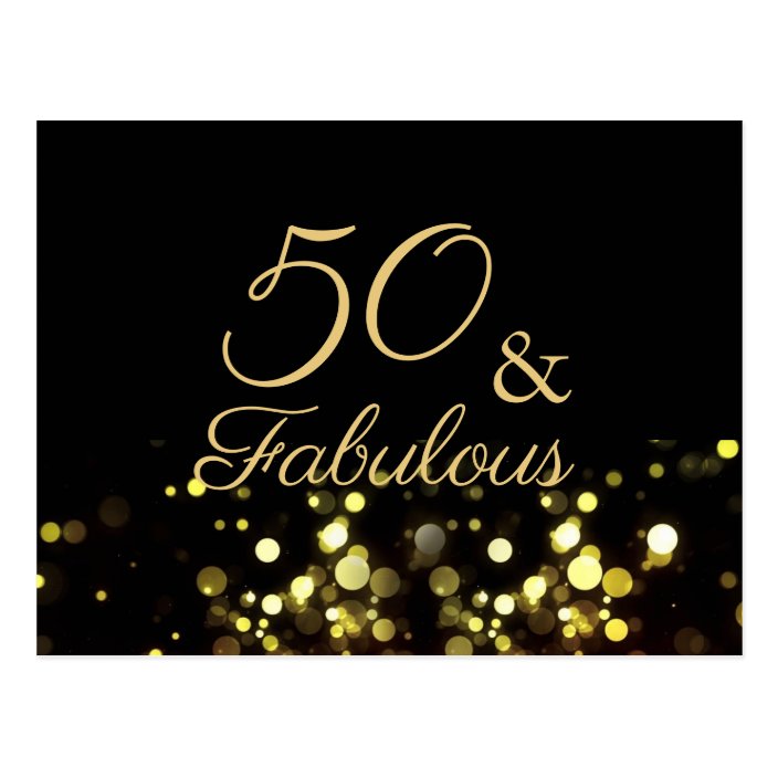 50 And Fabulous Black And Gold Birthday Postcard