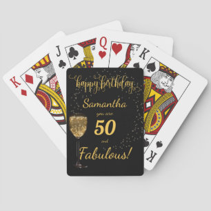 50 and Fabulous Black and Gold Birthday Template Poker Cards